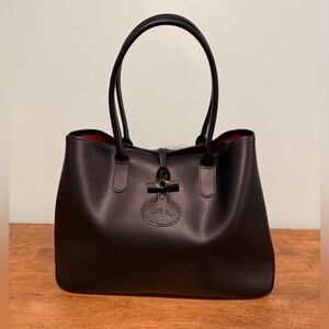 Longchamp Le Roseau Black Leather Tote Bag NWOT